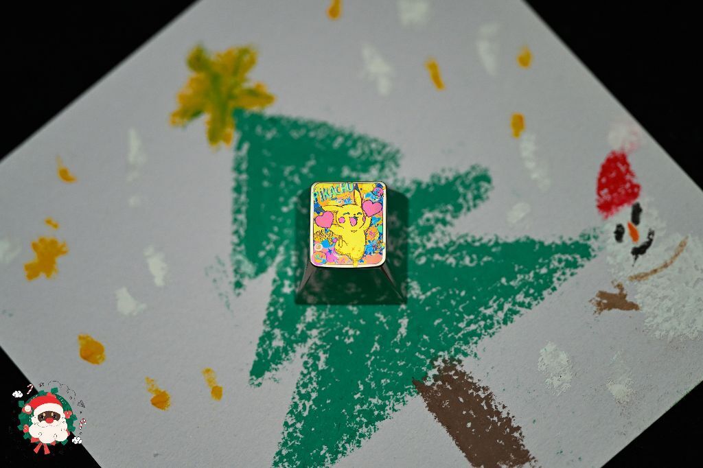 Pikachu crayon comic style, titanium alloy carved personalized keycaps, decorative keycaps