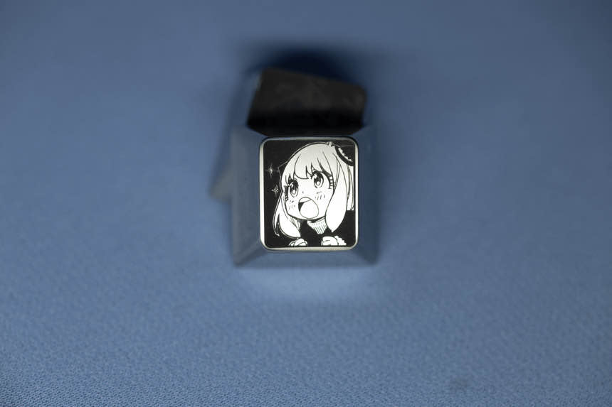Ania Black and White Carving 1U Titanium Alloy Anime Personalized Keycaps, Metal Decorative Keycaps