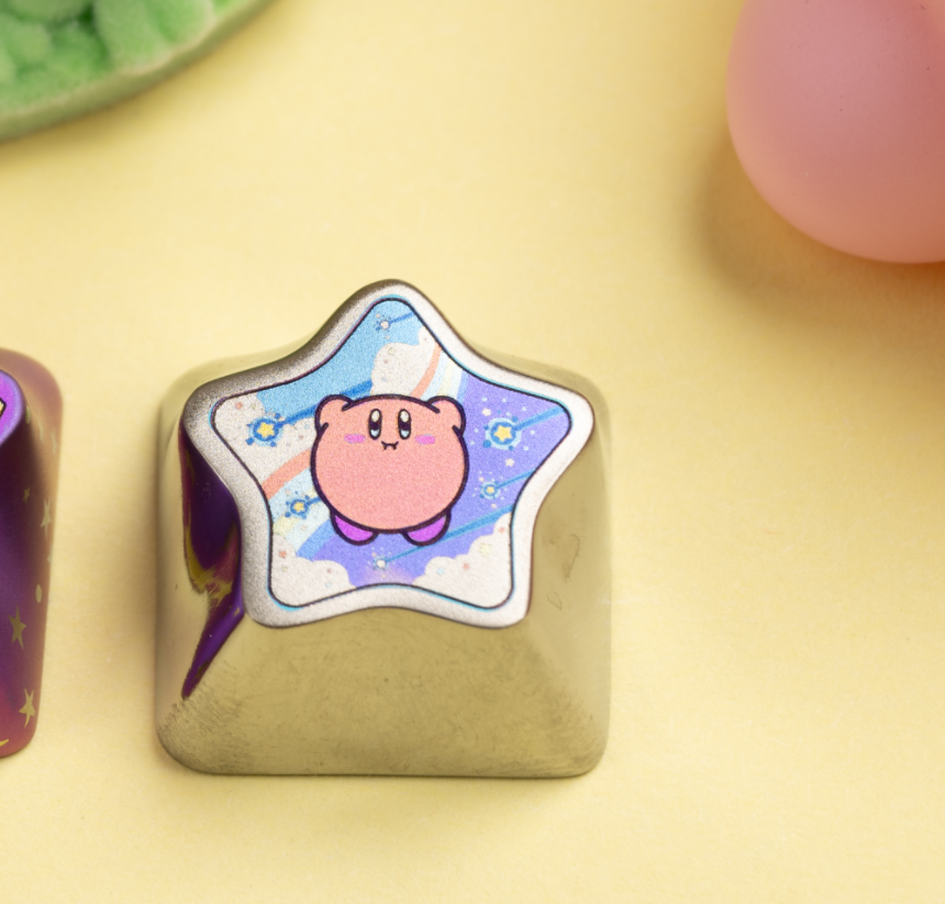 Kirby 1U, titanium alloy carved keycaps with star shaped personalized keycaps, mechanical keyboard decorative keycaps