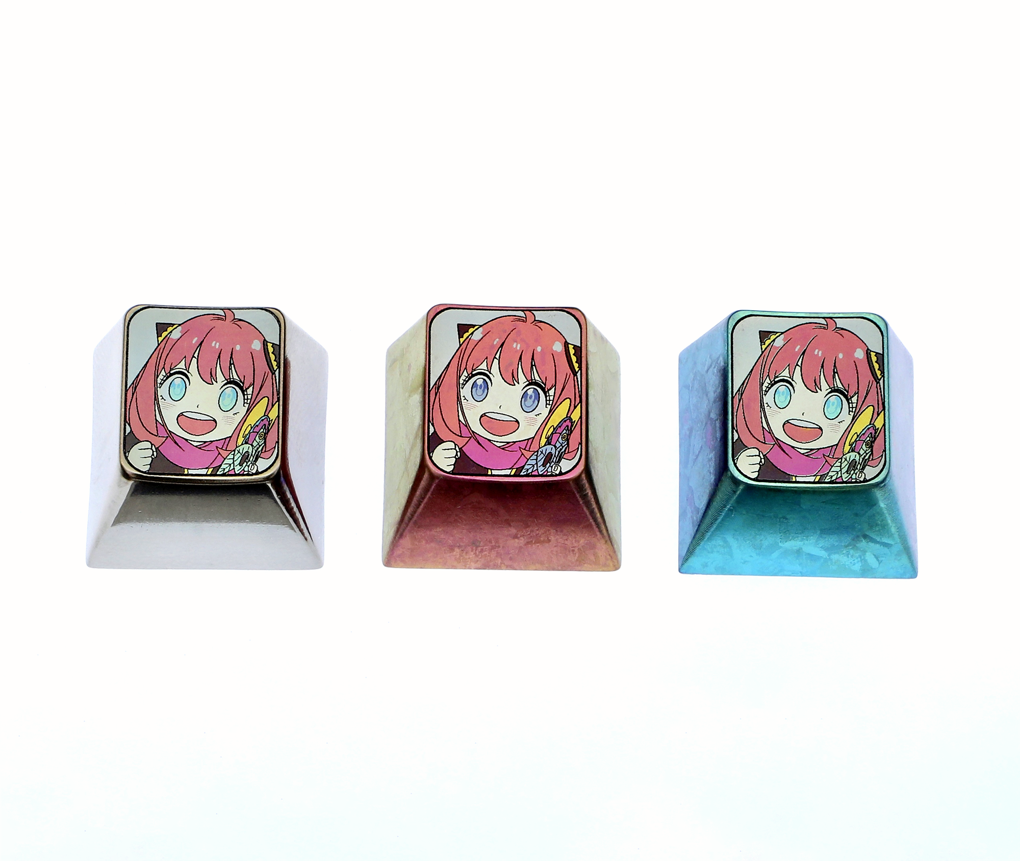 Anya Forger, 1U titanium alloy color carved personalized keycaps, keyboard decorative keycaps.