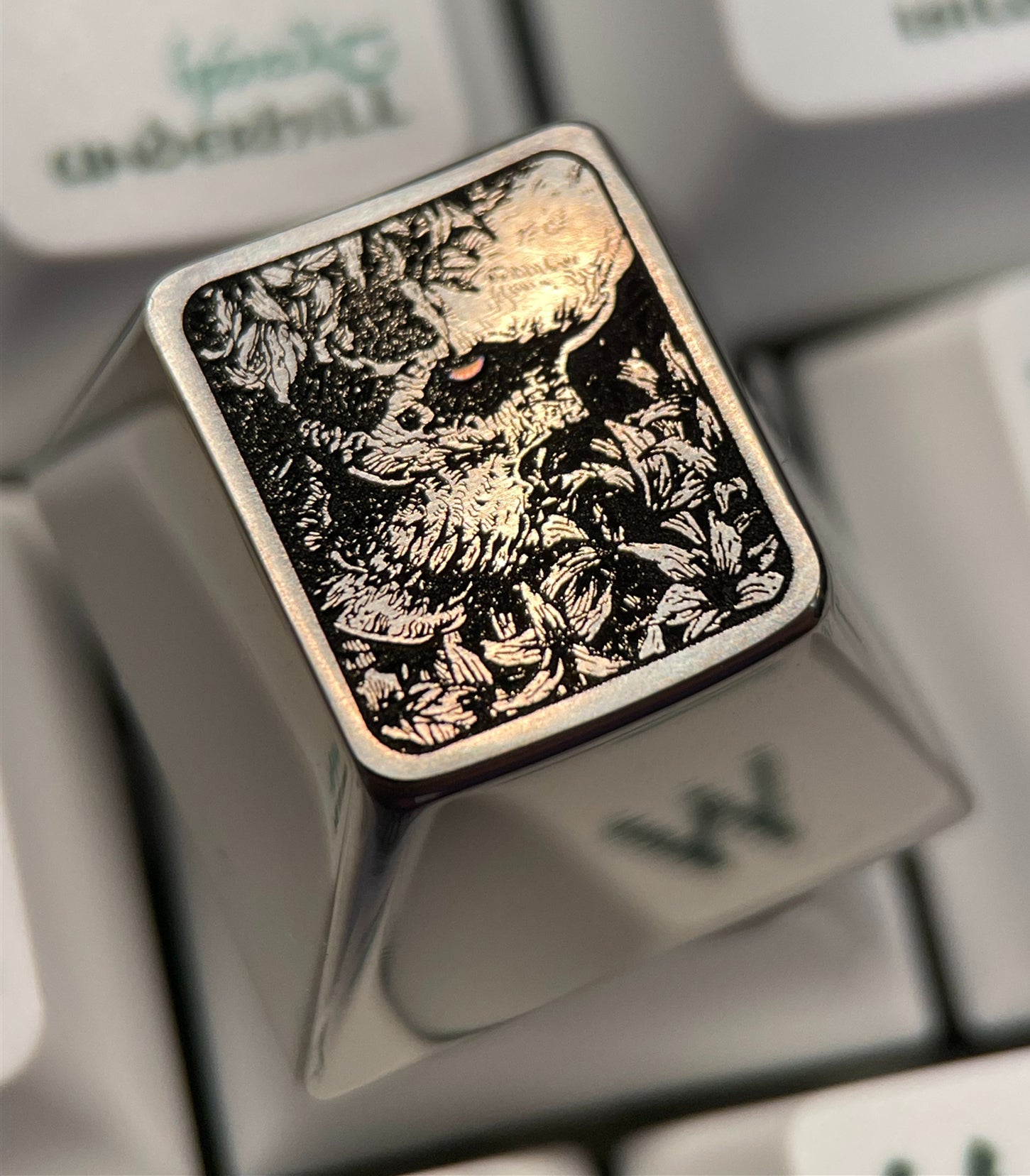 Skull, 1U, ESC keycap titanium alloy carved keycap. Black and white carving, plain carving. Mechanical keyboard decorative keycaps.