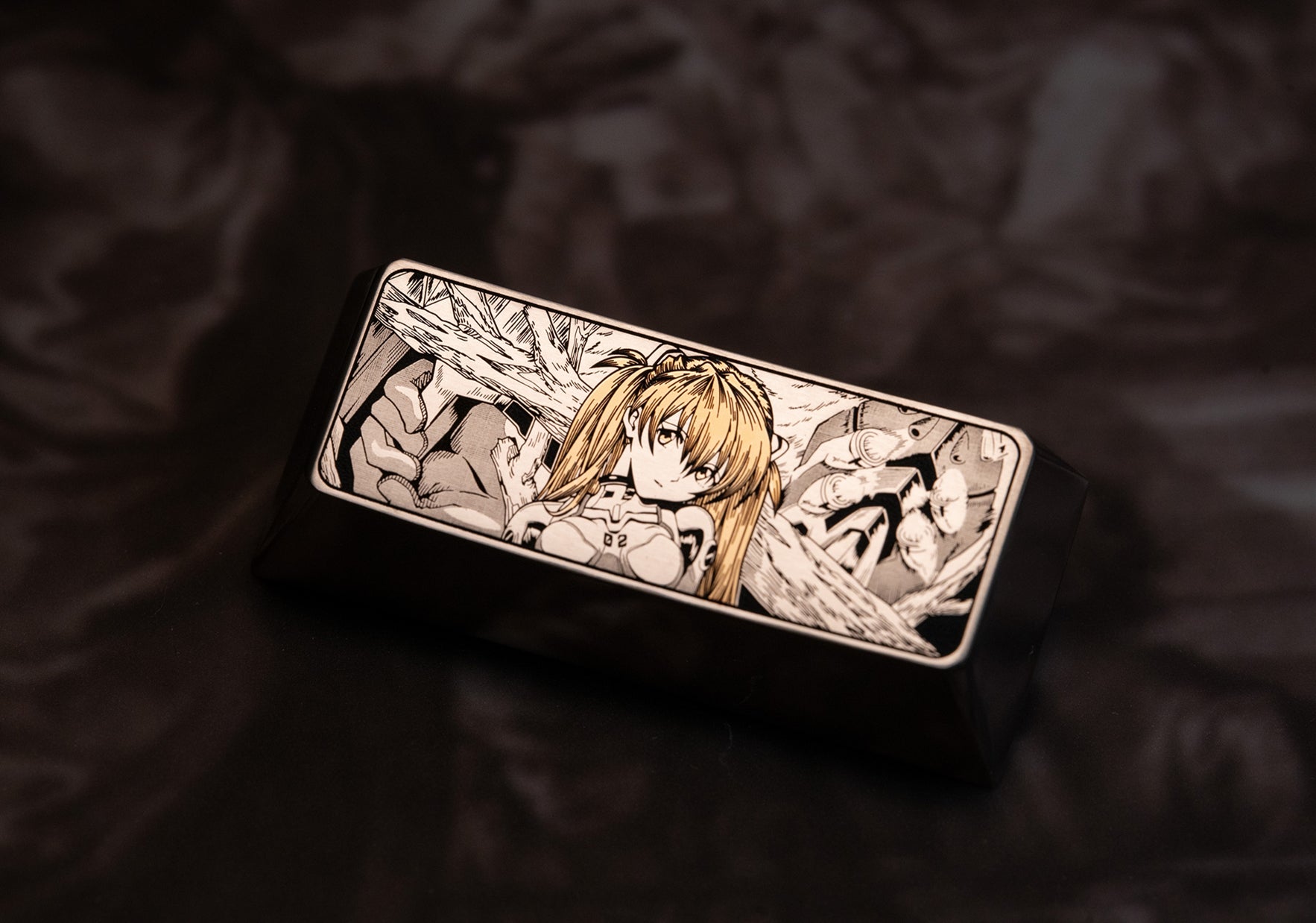 EVA, Golden haired Asuka, 2.25U titanium alloy personalized keycap, metal decorative keycap, keyboard anime game keycap.