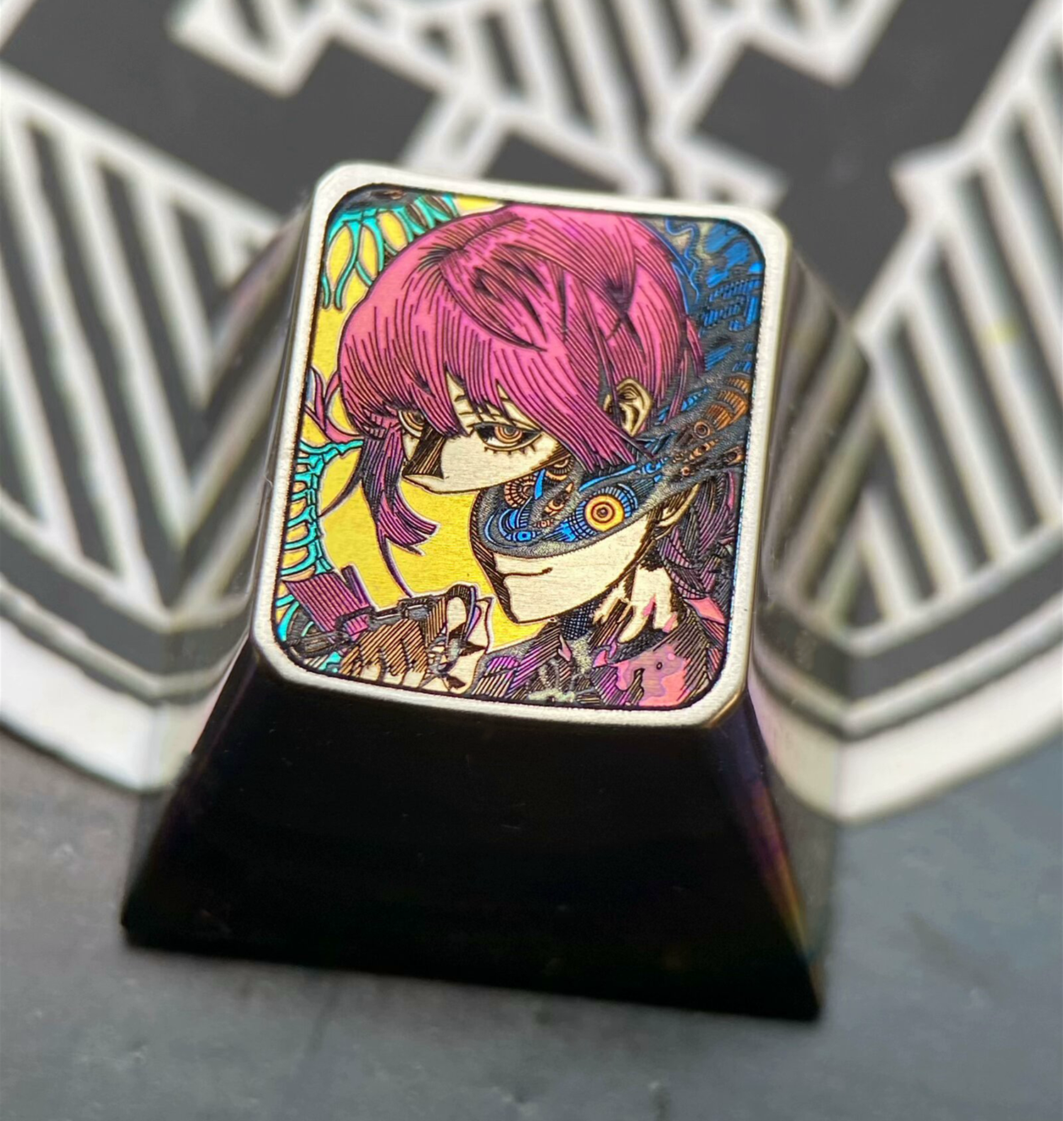 Chainsaw Man, Makima, 1U color titanium alloy carved keycaps, personalized keycaps, decorative keycaps.