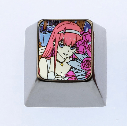 DARLING in the FRANXX, Zero Two, 1U titanium alloy carved metal personalized keycaps, decorative keycaps