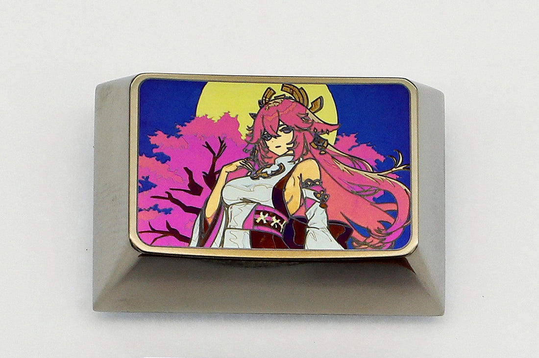 Yae Miko, Colored titanium alloy carved keycaps, personalized keycaps, mechanical keyboard keycaps.