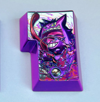 Pok é mon, Gengar evolved titanium alloy ISO Enter metal personalized keycaps, mechanical keyboard decorative keycaps.