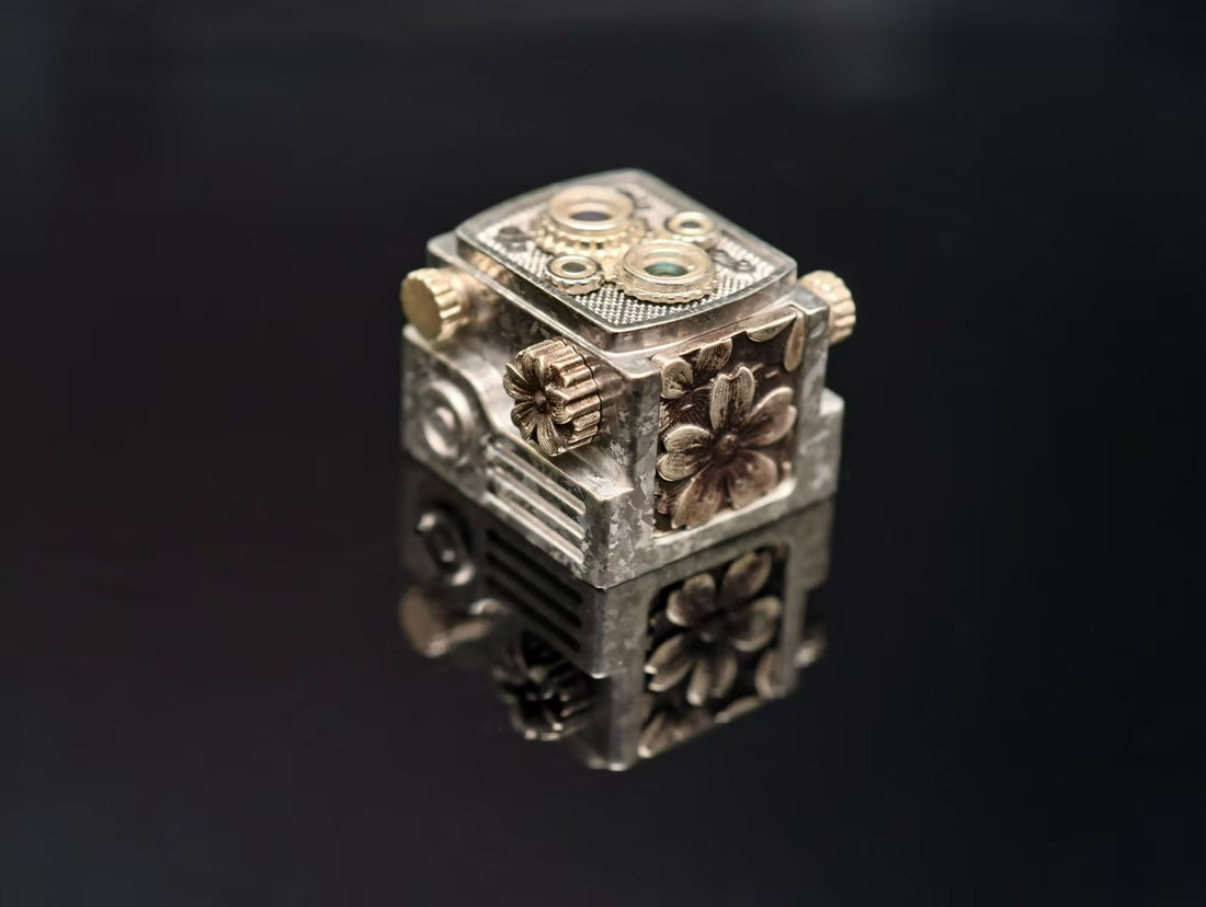 Vintage camera personalized keycap, titanium alloy Titanium Damascus， Metal decorative keycaps, customized keycaps for mechanical keyboards
