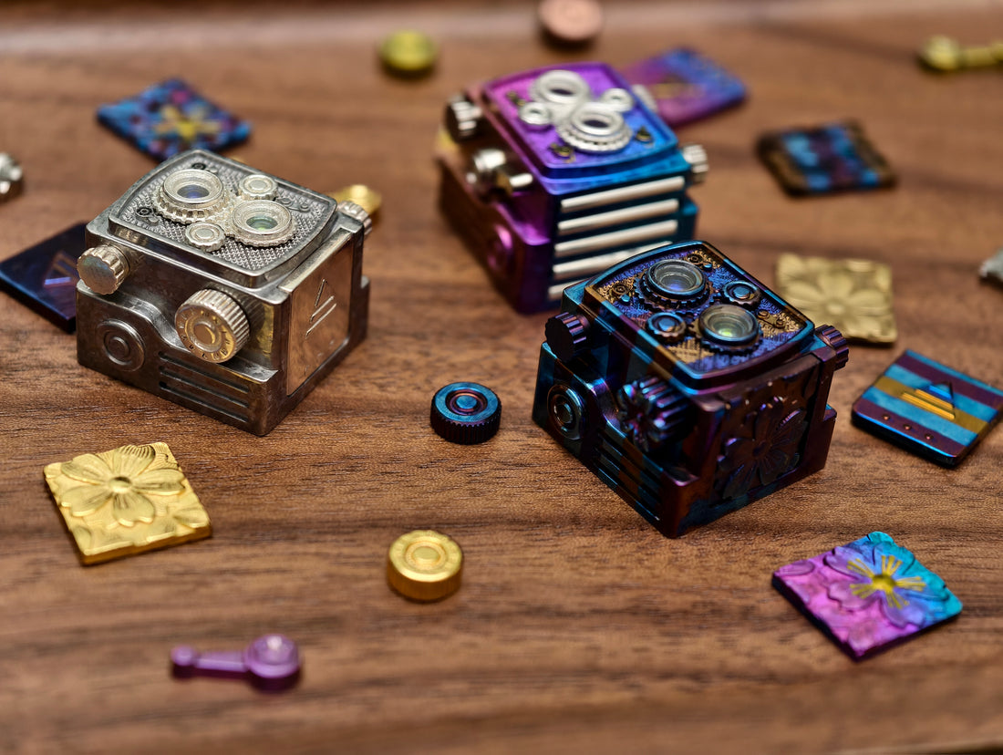 Vintage camera personalized keycap, titanium alloy Titanium Damascus， Metal decorative keycaps, customized keycaps for mechanical keyboards
