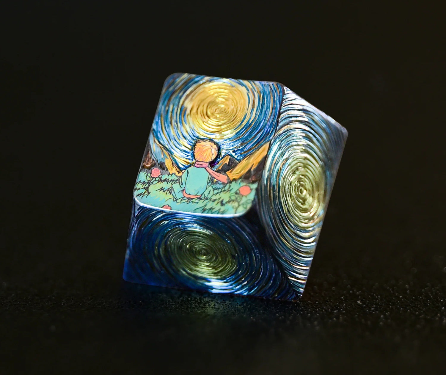 Le Petit Prince， Hand carved titanium alloy starry sky texture, personalized keycaps, metal decorative keycaps.