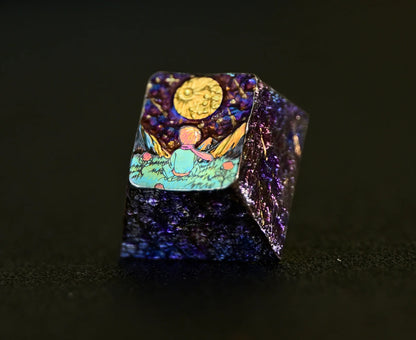 Le Petit Prince， Hand carved titanium alloy starry sky texture, personalized keycaps, metal decorative keycaps.