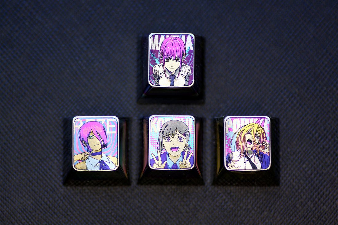 Chainsaw Man， Protagonist group 1U titanium alloy carved personalized keycaps, metal decorative keycaps, anime art keycaps