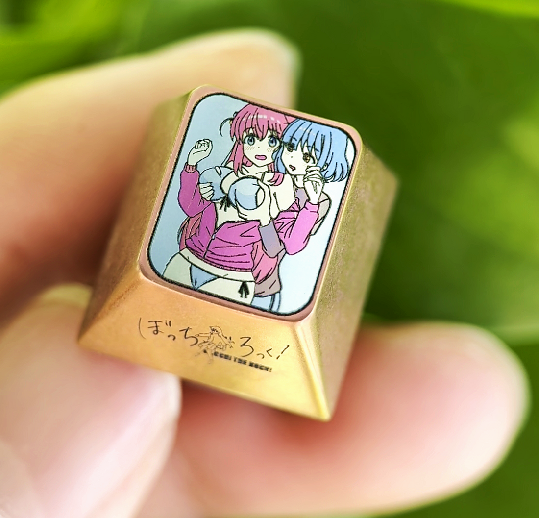BOCCHI THE ROCK!， 1U titanium alloy personalized keycap, anime metal decorative keycap.