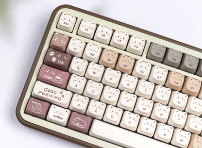 Coffee Cat Keycaps Cat shaped Keycaps Cute Heat Sublimation Personalized Set Keycaps