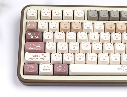 Coffee Cat Keycaps Cat shaped Keycaps Cute Heat Sublimation Personalized Set Keycaps