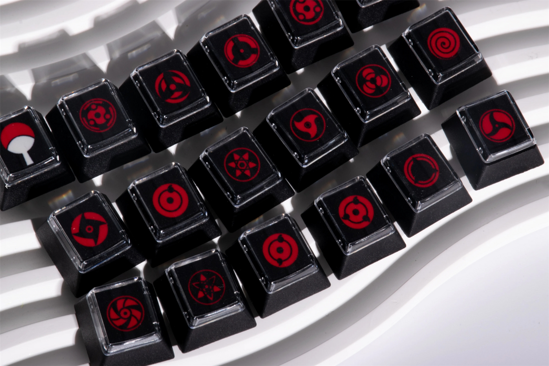 Naruto，Sharingan， 18 piece set of fully heat sublimated transparent caps, personalized keycap combination set