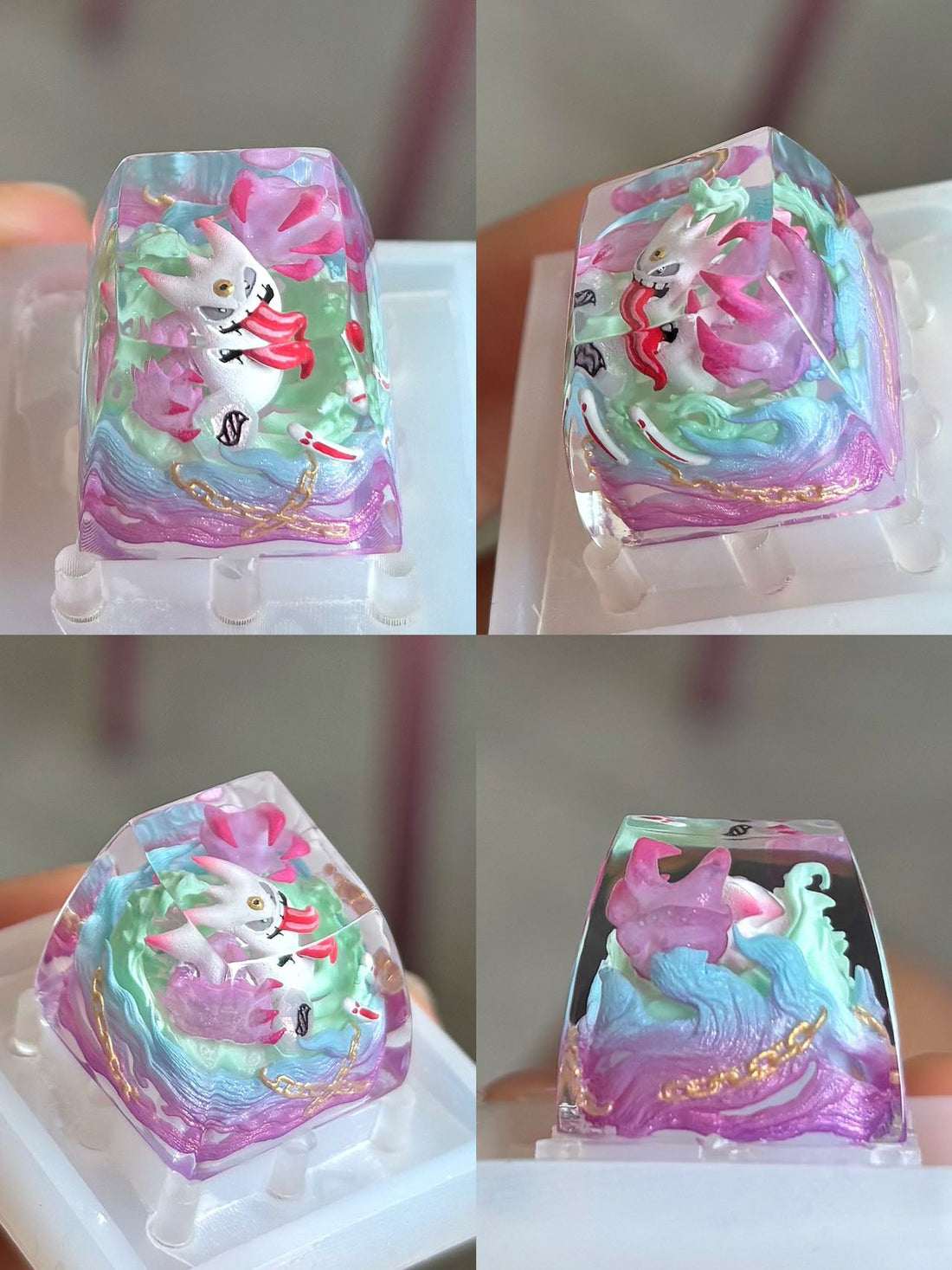 Crystal drops of glue material, mega gengar， Resin artisankeycaps personalized keycaps