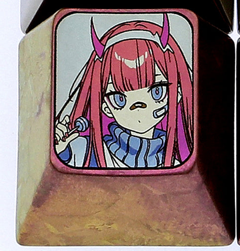 DARLING in the FRANXX, 02, 1U+1.75U titanium alloy personalized keycaps, keyboard decorative keycaps.