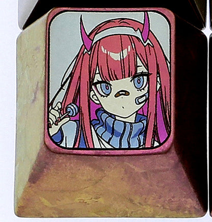 DARLING in the FRANXX, 02, 1U+1.75U titanium alloy personalized keycaps, keyboard decorative keycaps.