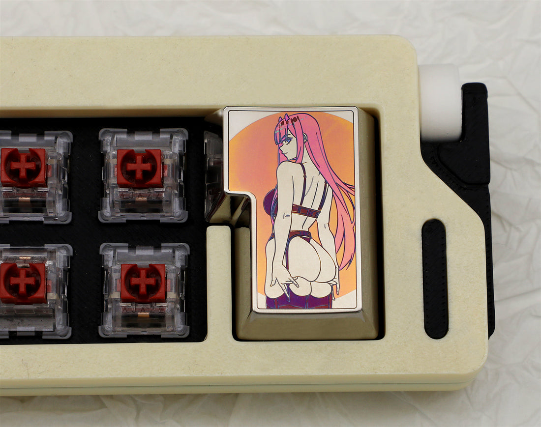 Darling in the Franxx 02, ISO titanium alloy color engraved personalized keycaps.