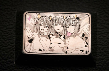 Original characters, three sisters 1.5U (TAB) titanium alloy metal personalized keycaps, keyboard decorative keycaps.