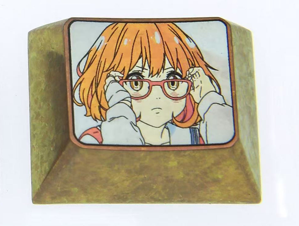 Beyond the Boundary，Kuriyama Mirai。 1.25U titanium alloy personalized keycaps, metal keycaps for anime characters.