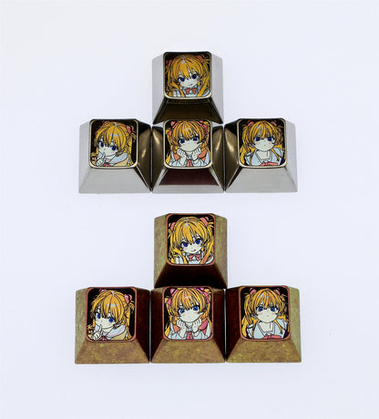 Cute Pocket Edition Asuka, Titanium alloy directional key set, Personalized keycap decoration keycap, Metal keycap