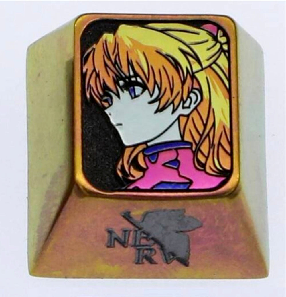 EVA， Asuka/Ayanami Rei, 1U titanium alloy personalized keycap with avatar, anime metal keycap