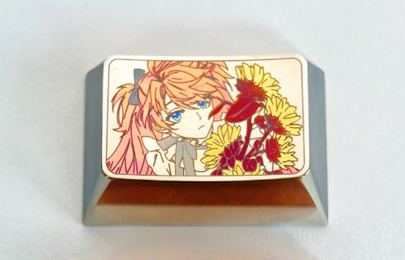 Asuka holding flowers, titanium alloy 1.5U (TAB) metal personalized keycaps, keyboard animation decorative keycaps