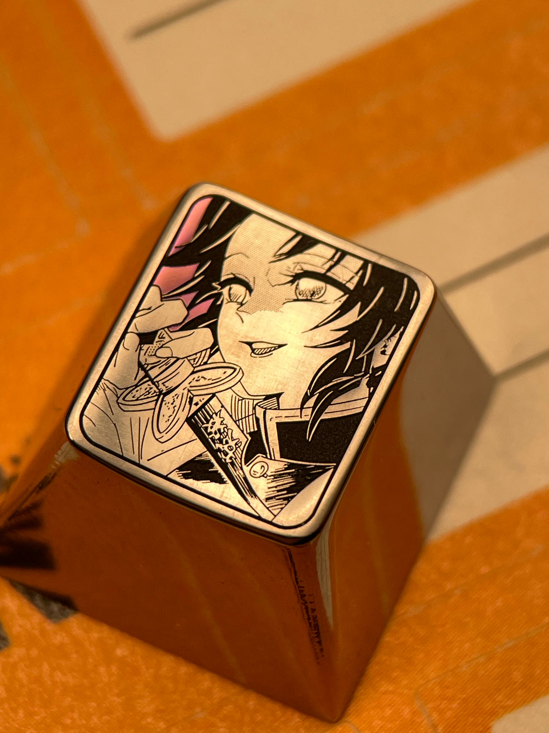 Demon Slayer, Kochou Shinobu, titanium alloy carved keycaps, personalized keycaps, mechanical keyboard decorative keycaps