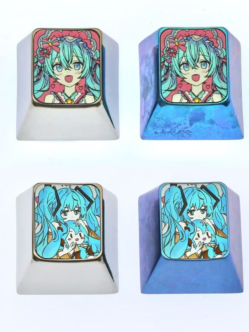 Cute Hatsune Miku, 1U titanium alloy metal personalized keycap, decorative keycap, cartoon character keycap
