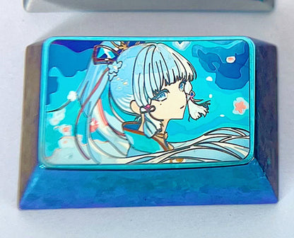 Kamisato Ayaka, 1.5U (tab)/2.25U (enter) titanium alloy personalized keycaps, keyboard metal decorative keycaps.