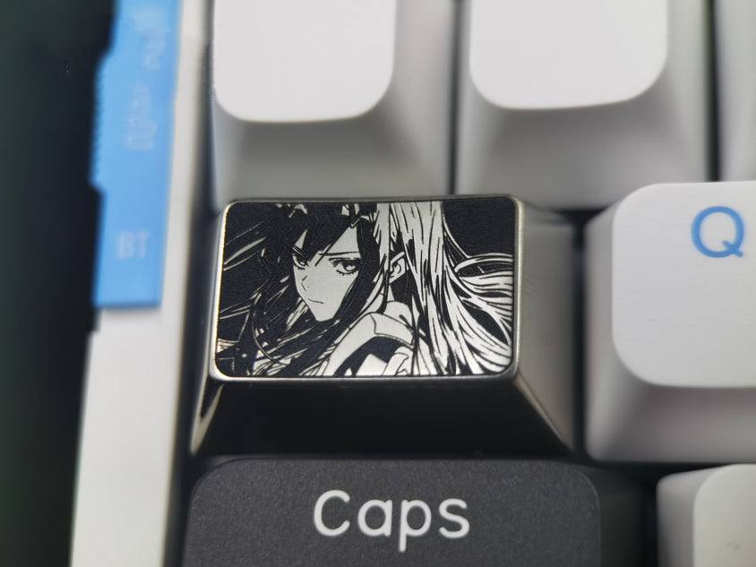 DARLING in the FRANXX，02， Black and white monochrome carving, 1.5U (R3 height) TAB. Personalized keycaps for mechanical keyboards.