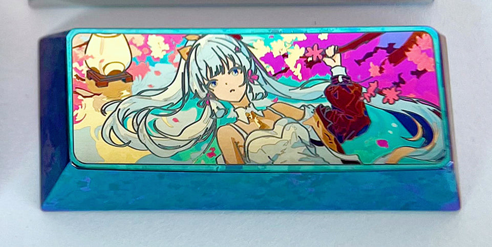 Kamisato Ayaka, 1.5U (tab)/2.25U (enter) titanium alloy personalized keycaps, keyboard metal decorative keycaps.