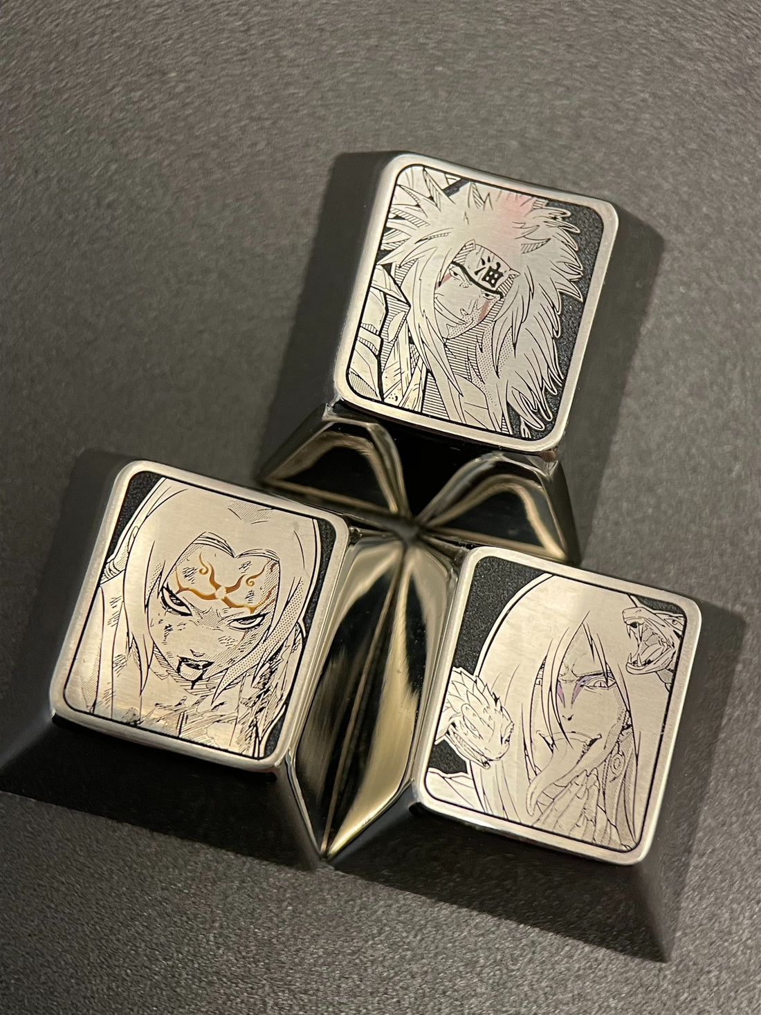 NARUTO ， San Ren, Jiraiya，Tsunade，Orochimaru， Exquisite carved titanium alloy keycaps, personalized keycaps.