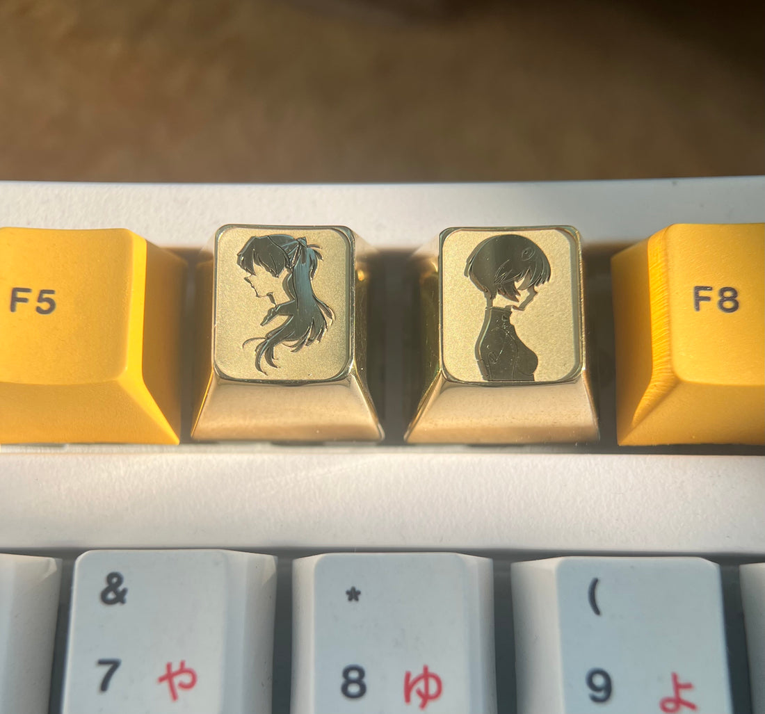 EVA，Asuka ，Ayanami Rei， Brass character side carving, personalized keycaps, decorative keycaps.