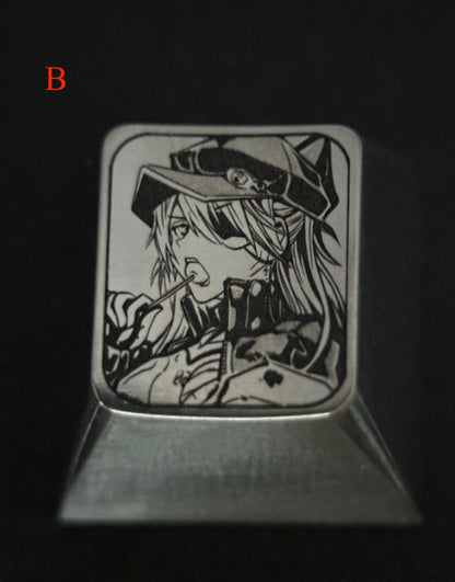 EVA， Asuka, 2 styles, black and white carved titanium alloy 1U personalized keycaps, metal decorative keycaps, anime peripheral keycaps
