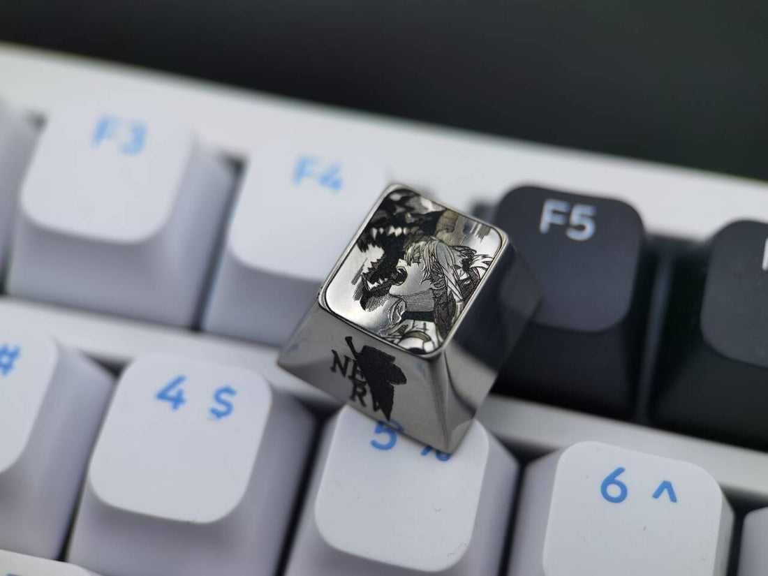 Asuka, black and white titanium alloy metal personalized keycaps, keyboard decorative keycaps