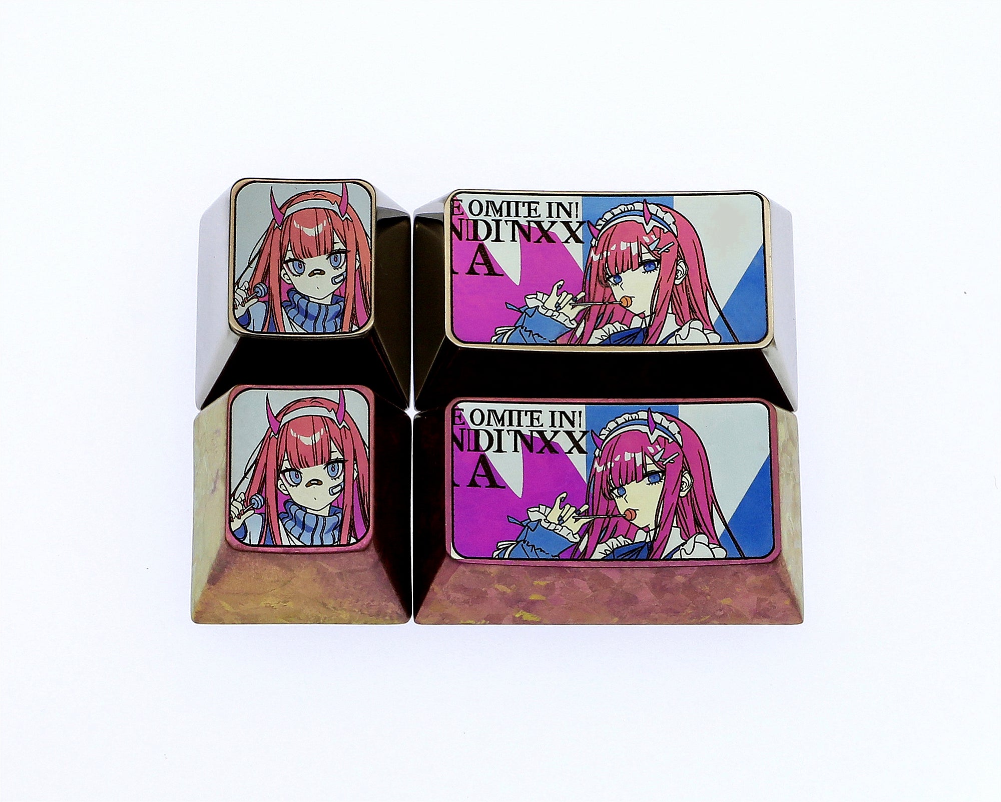 DARLING in the FRANXX, 02, 1U+1.75U titanium alloy personalized keycaps, keyboard decorative keycaps.