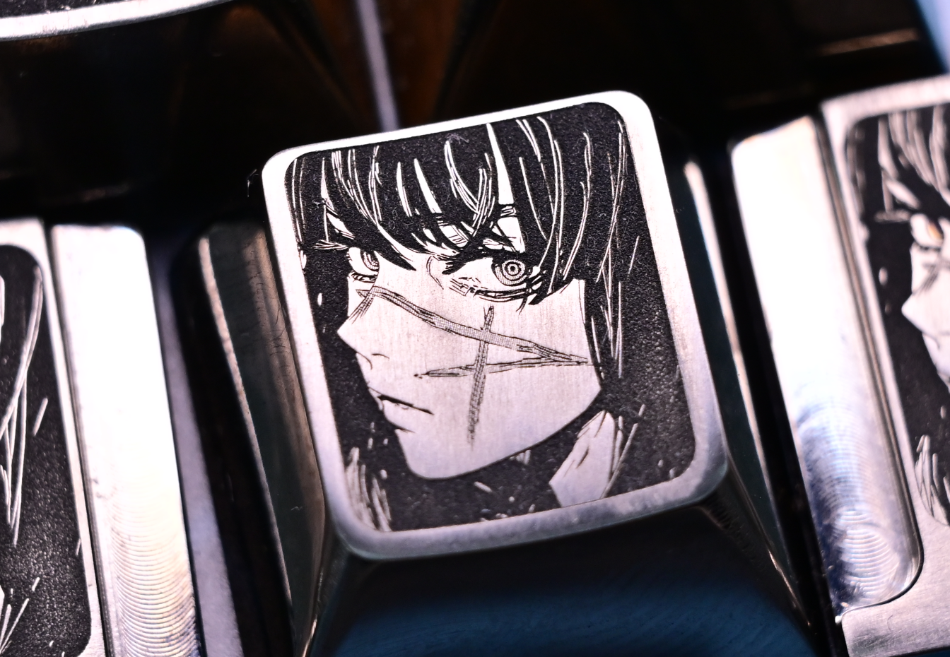 Chainsaw Man, Yoru, 1U solid carving, pointillism, titanium alloy personalized keycaps, metal keycaps for anime and gaming peripherals