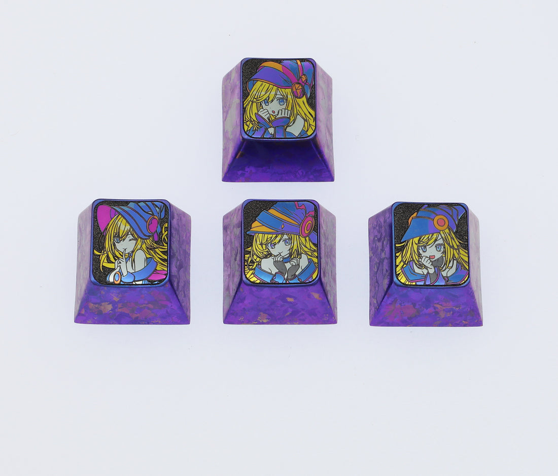Black Mage Girl, 1U+directional key set, titanium alloy carved metal keycaps, personalized keycaps, mechanical keyboard decorative keycaps