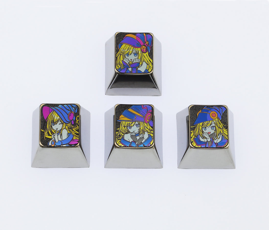 Black Mage Girl, 1U+directional key set, titanium alloy carved metal keycaps, personalized keycaps, mechanical keyboard decorative keycaps