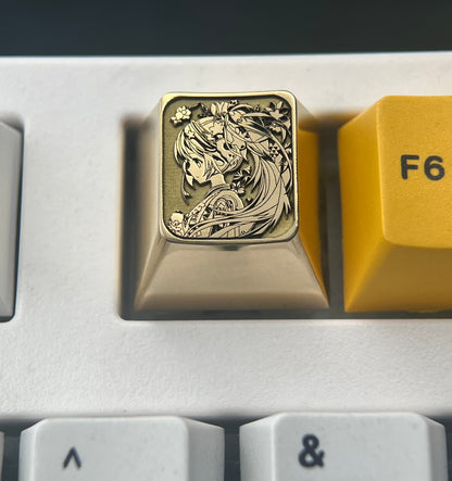Hatsune Miku, brass deep engraving, 1U metal personality keycap, animation game music character keycap
