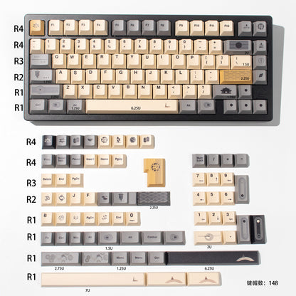 Zen themed rice white/gray/yellow keycaps PBT thermal sublimation original mechanical keyboard keycaps