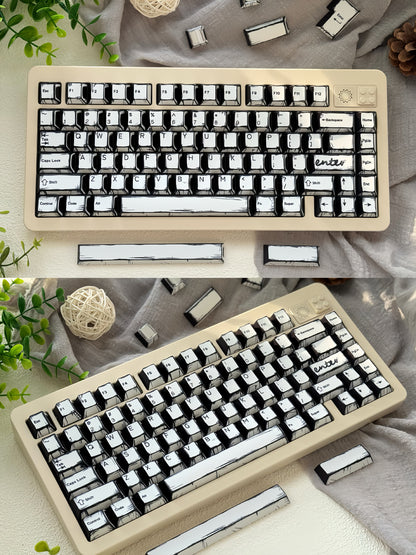 White comic style, PBT heat sublimation original factory highly compatible personalized keycap set.