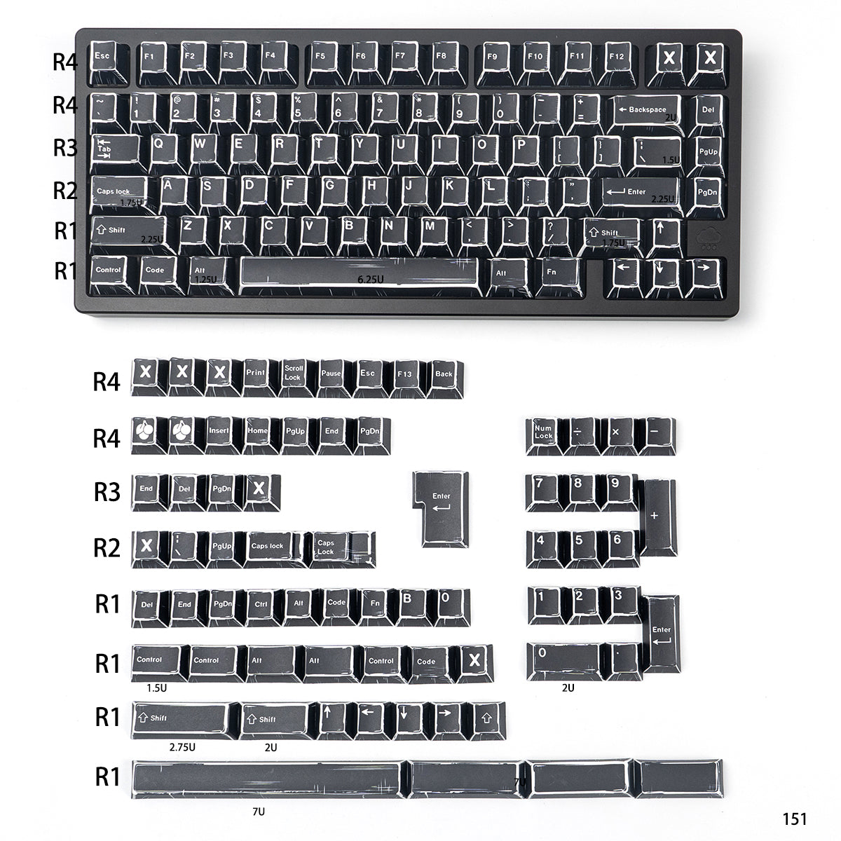 Black comic style, PBT heat sublimation original factory highly compatible personalized keycap set.