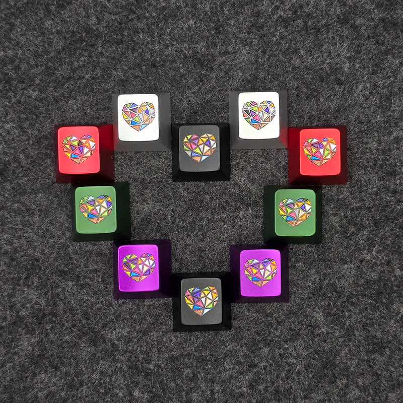 Colorful heart aluminum alloy keycaps anodized original factory height R4 suitable for ESC personalized keycaps