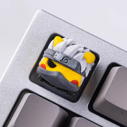 Kakashi Pikachu, hybrid personalized keycaps with translucent multi-color resin molded artisankeycaps at the head
