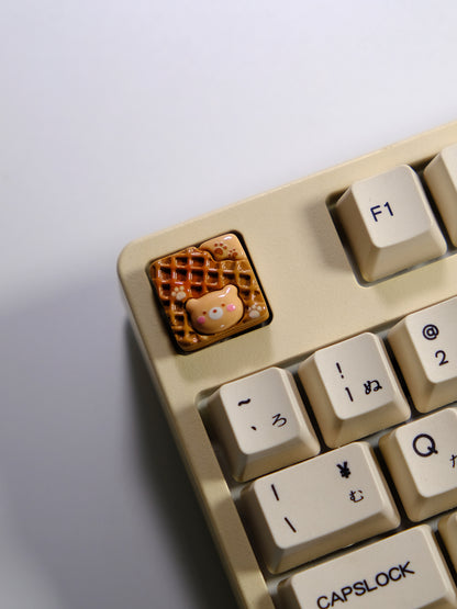 Super cute teddy bear waffle, personalized handmade keycaps, creative resin keycaps