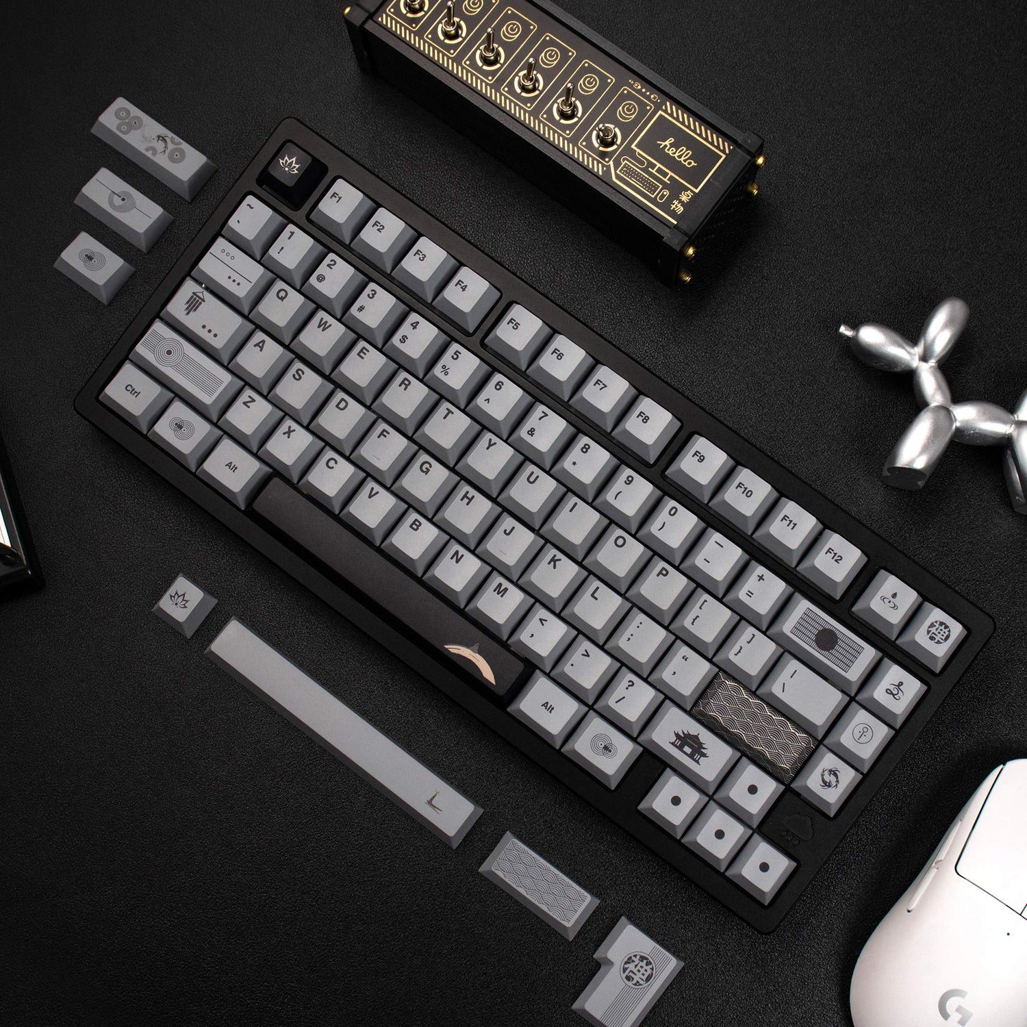Zen themed rice white/gray/yellow keycaps PBT thermal sublimation original mechanical keyboard keycaps