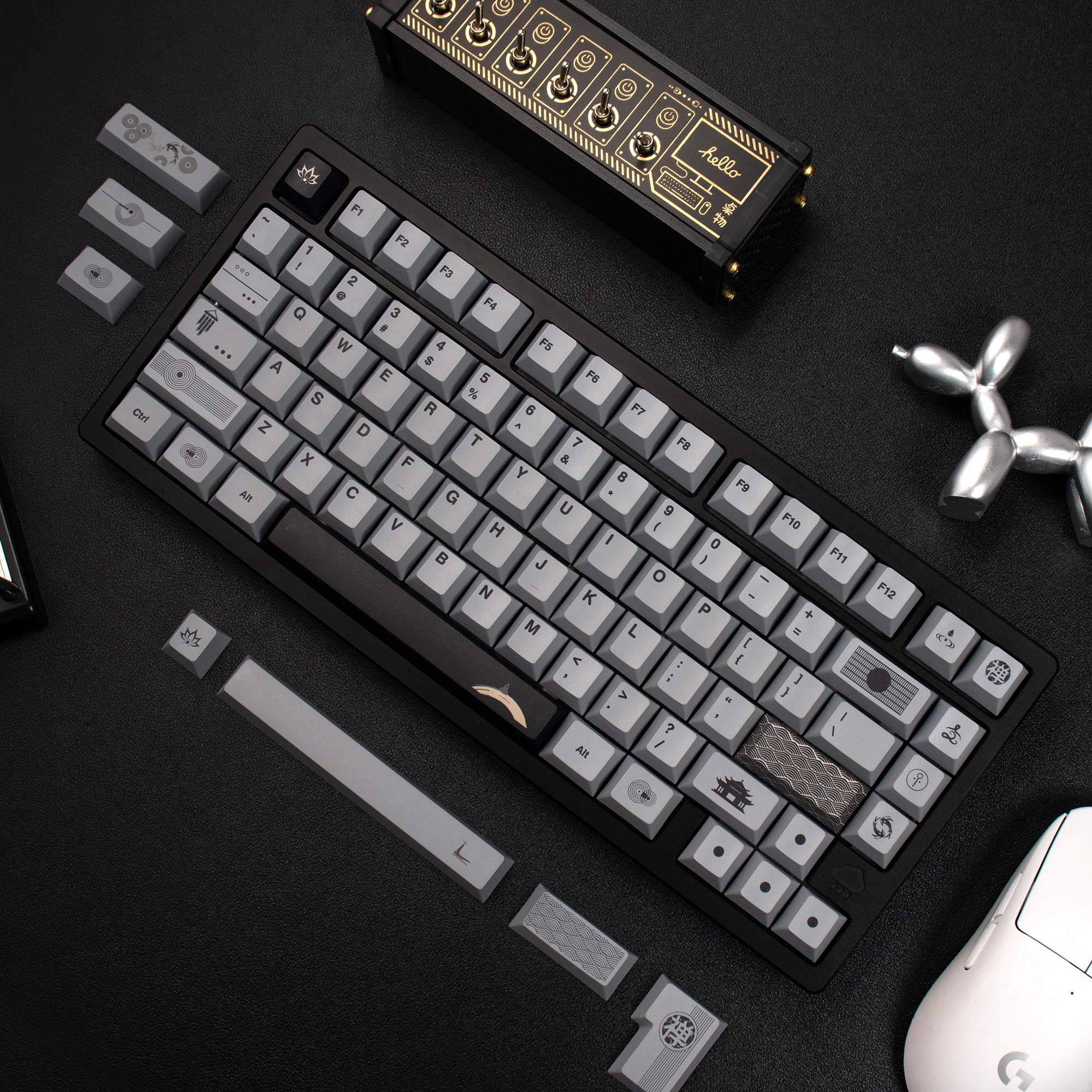 Zen themed rice white/gray/yellow keycaps PBT thermal sublimation original mechanical keyboard keycaps